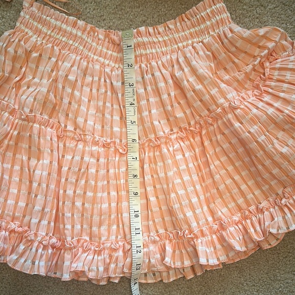 Boutique Two Piece Set Crop Top Ruffle Sleeve Orange Checkered Ruffled Skirt S/M - Picture 9 of 11